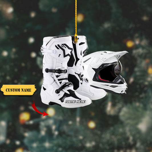 Personalized Ornament Motocross Boots Hemlet Custom Shaped Ornament, Ornament Decoration, Ornament For Gift, Ornament Christmas