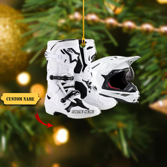 Personalized Ornament Motocross Boots Hemlet Custom Shaped Ornament, Ornament Decoration, Ornament For Gift, Ornament Christmas