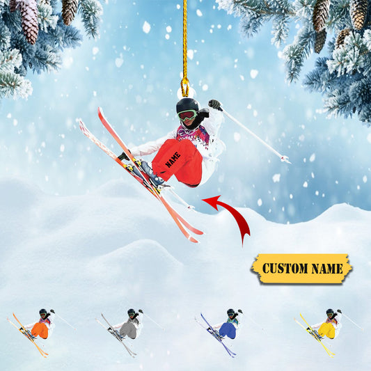 Personalized Skiing Acrylic 2D Flat Ornament, Snowboard Ornaments for Christmas Tree, Skier Gift for Xmas 2023, Snow Skiing Ornament2334, Ornament Decoration, Ornament For Gift, Ornament Christmas