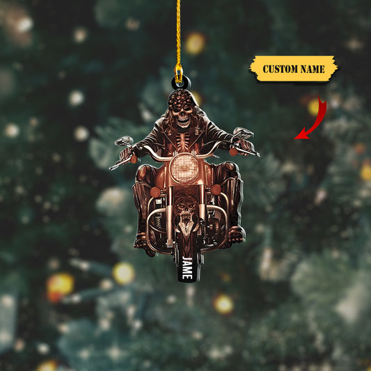 Personalized Skull Burn Rubber Motorcycle Acrylic Ornament, Ornament Decoration, Ornament For Gift, Ornament Christmas