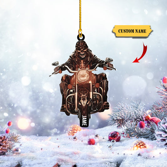 Personalized Skull Burn Rubber Motorcycle Acrylic Ornament, Ornament Decoration, Ornament For Gift, Ornament Christmas