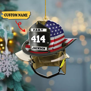 Personalized Us Firefighter Helmet With Department Number And Name Christmas Ornament, Ornament Decoration, Ornament Christmas