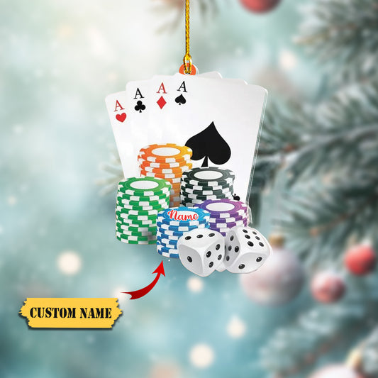 Playing Card and Casino Tokens Christmas Hanging Ornament, Casino Games Ornament, Ornament Decoration, Ornament For Gift, Ornament Christmas