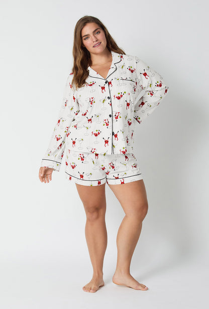 Tipsy Santa Long Sleeve Classic Stretch Jersey Shorty Pj Set