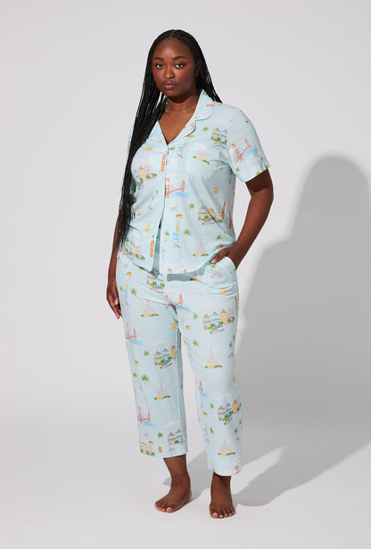 City By The Bay Short Sleeve Classic Stretch Jersey Cropped PJ Set