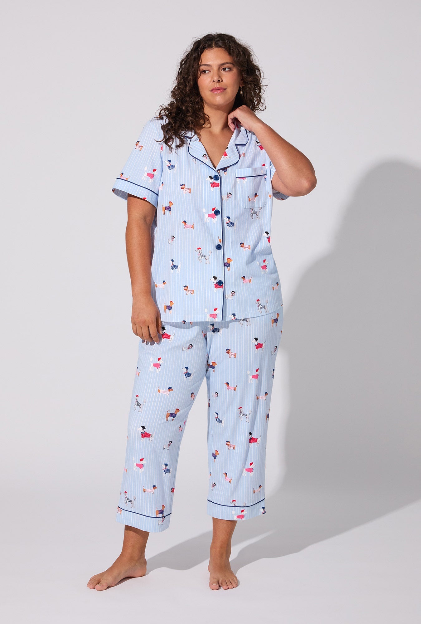 French Pups Short Sleeve Classic Stretch Jersey Cropped PJ Set