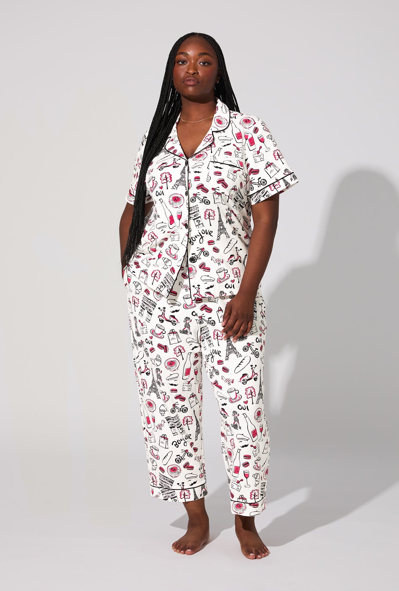 Bonjour Paris Short Sleeve Classic Stretch Jersey Cropped PJ Set