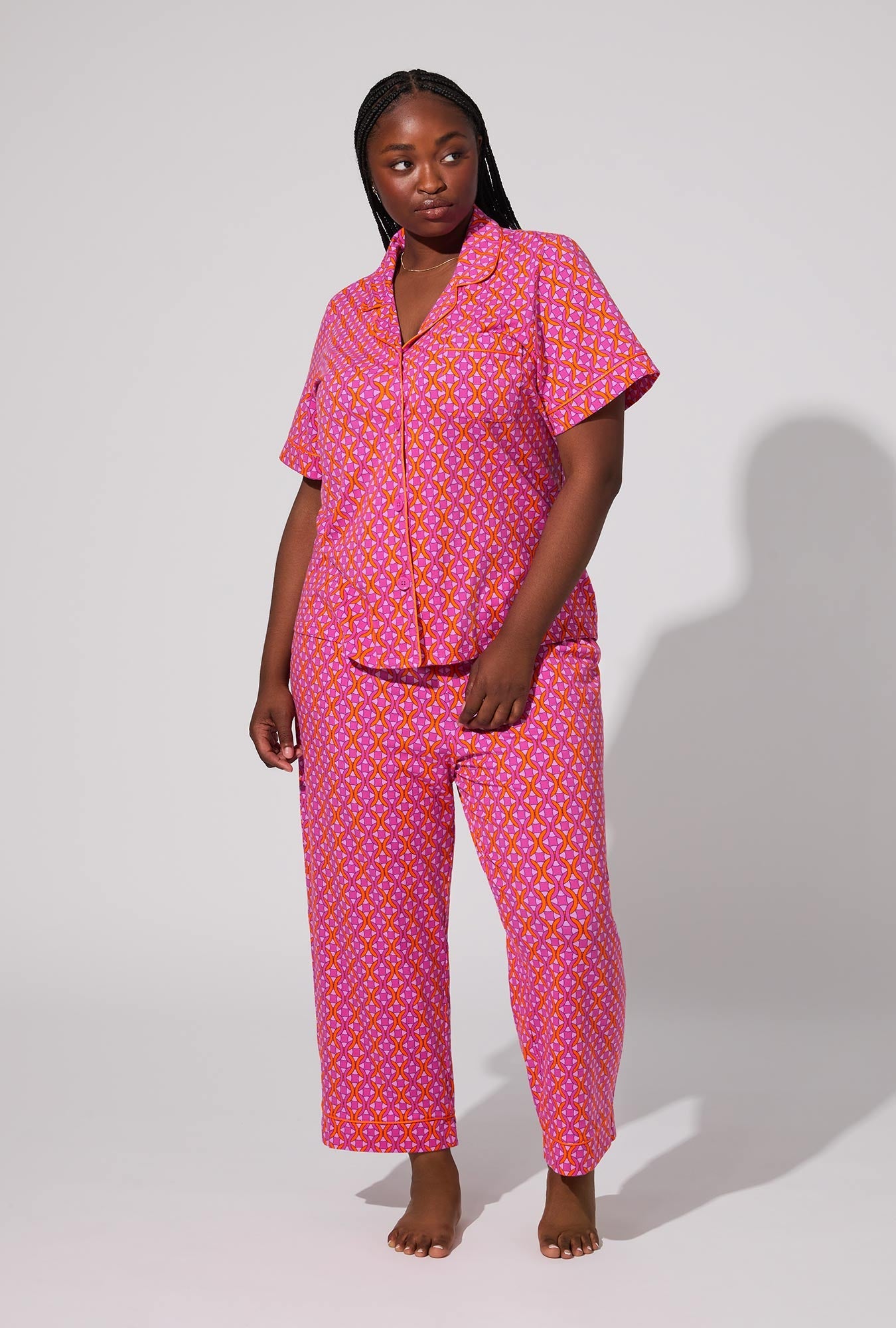 BedHead X Trina Turk Chain Geo Short Sleeve Classic Stretch Jersey Cropped PJ Set