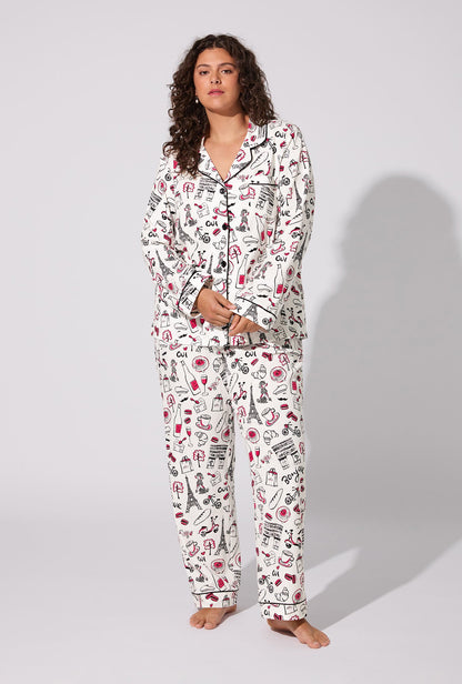 Bonjour Paris Long Sleeve Classic Stretch Jersey PJ Set