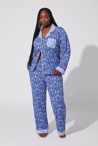Bloomscape Blue Long Sleeve Classic Stretch Jersey PJ Set