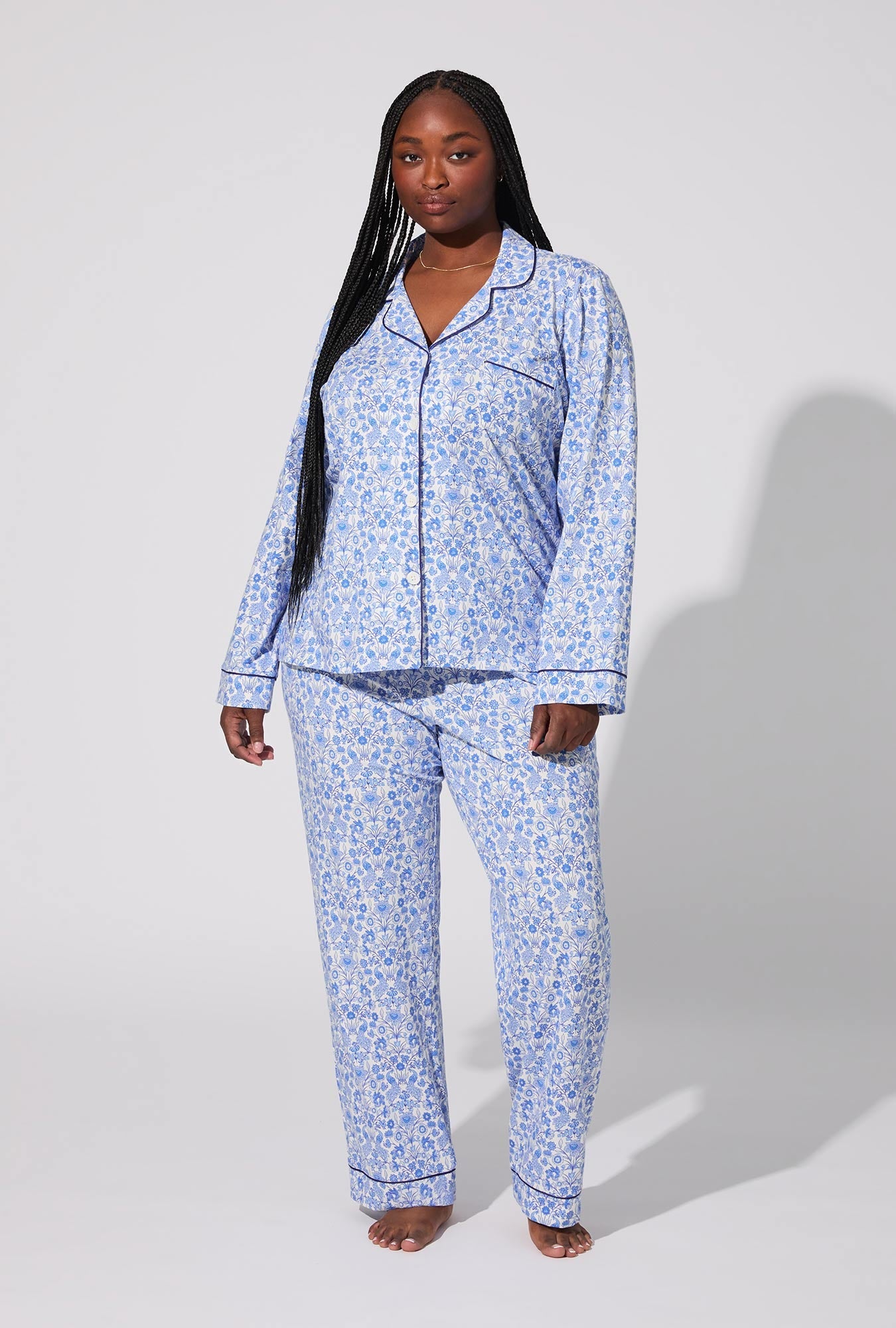 Bloomscape White Long Sleeve Classic Stretch Jersey PJ Set