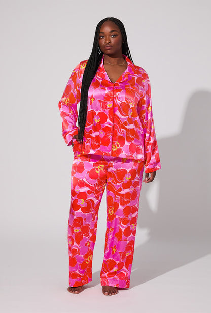 BedHead X Trina Turk Winter Orchids Long Sleeve Classic Washable Silk PJ Set