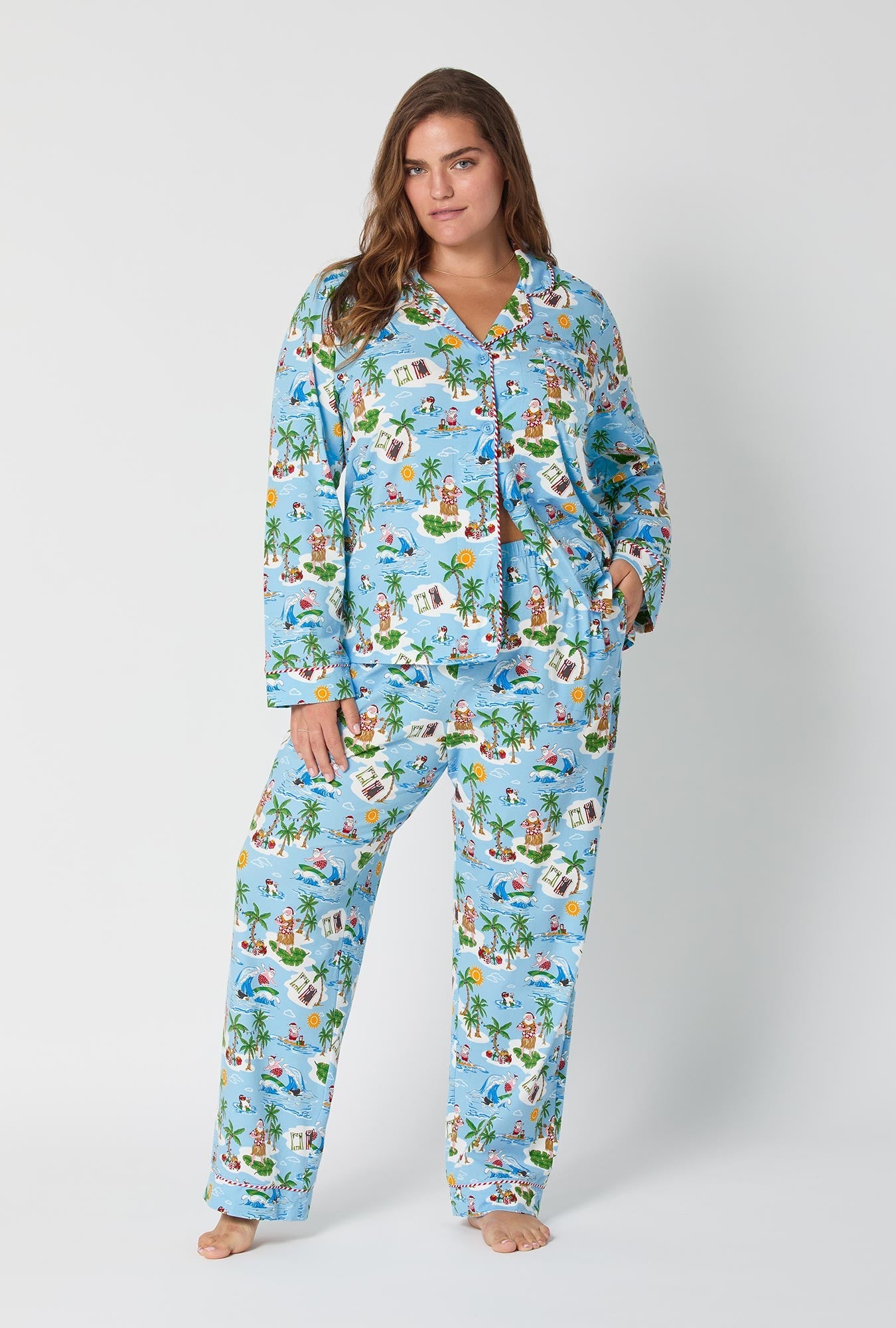 Surfin' Santa Long Sleeve Classic Stretch Jersey Pj Set