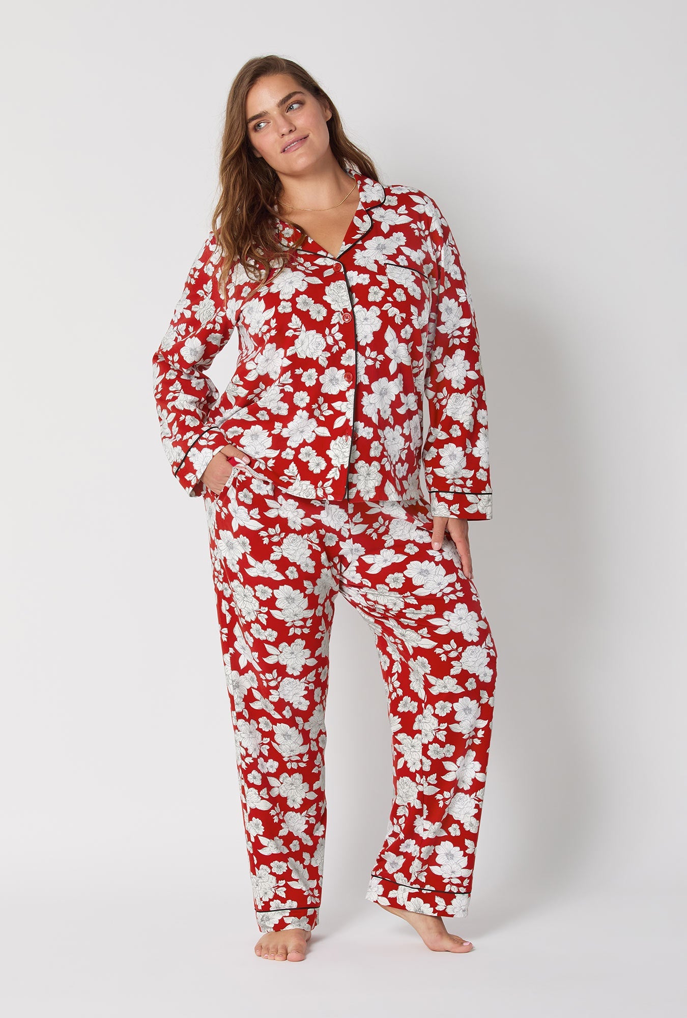 Floral Charm Long Sleeve Classic Stretch Jersey Pj Set