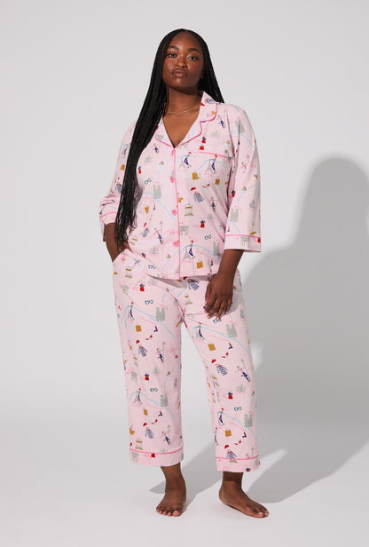 48 Hrs In Paris 3/4 Sleeve Classic Stretch Jersey Cropped PJ Set
