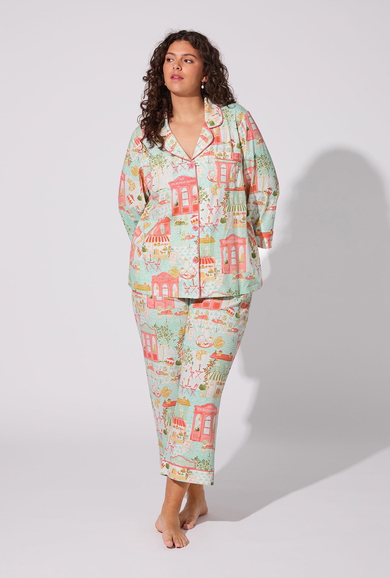 Parisian Delights 3/4 Sleeve Classic Stretch Jersey Cropped PJ Set