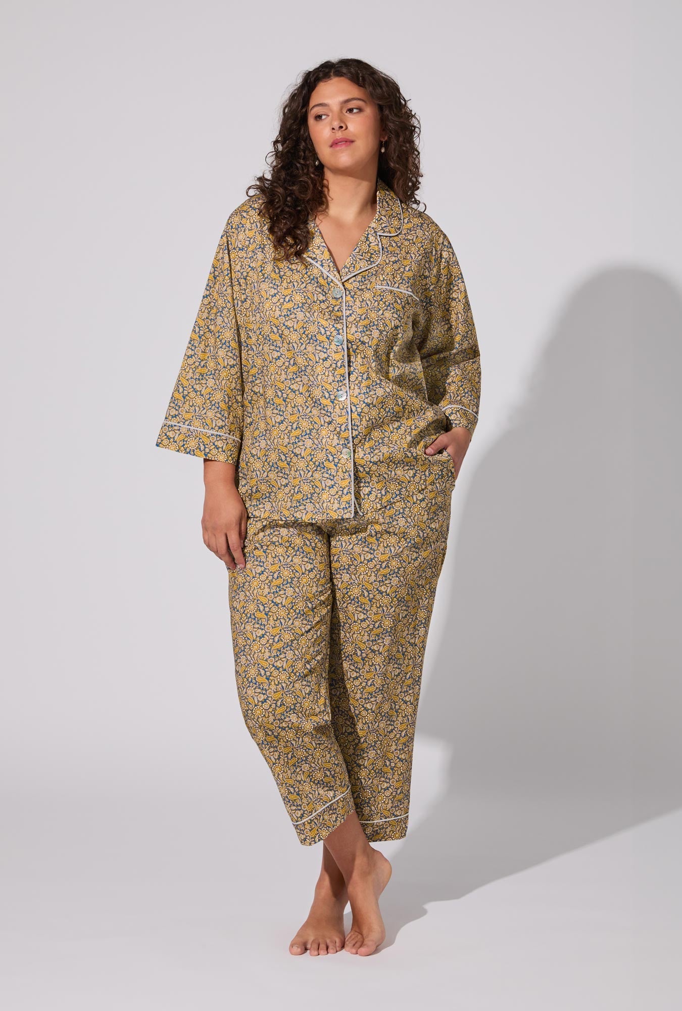 Theodore Manor 3/4 Sleeve Classic Woven Tana Lawn® Cropped PJ set Made With Liberty Fabric