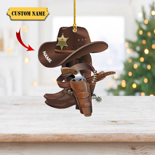 Podagree Personalized Cowboy Boots and Hat Christmas Ornament for Cowboy, Cowboy Cowgirl Horseback Riding Ornament, Horse Racing Ornament (CB10), Ornament Decoration, Ornament For Gift, Ornament Christmas
