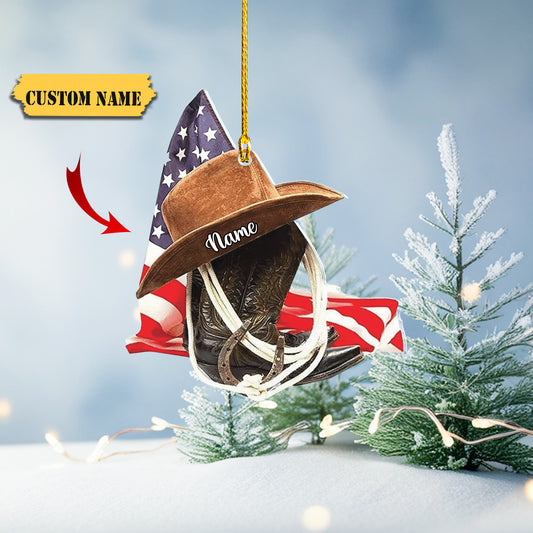 Podagree Personalized Cowboy Boots and Hat Christmas Ornament for Cowboy, Cowboy Cowgirl Horseback Riding Ornament, Horse Racing Ornament (CB12), Ornament Decoration, Ornament For Gift, Ornament Christmas