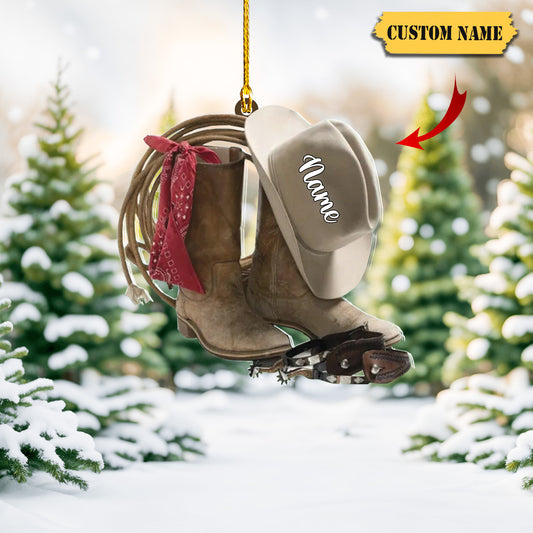 Podagree Personalized Cowboy Boots and Hat Christmas Ornament for Cowboy, Cowboy Cowgirl Horseback Riding Ornament, Horse Racing Ornament (CB4), Ornament Decoration, Ornament For Gift, Ornament Christmas