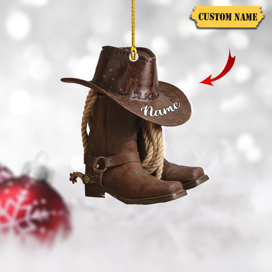 Podagree Personalized Cowboy Boots and Hat Christmas Ornament for Cowboy, Cowboy Cowgirl Horseback Riding Ornament, Horse Racing Ornament (CB5), Ornament Decoration, Ornament For Gift, Ornament Christmas