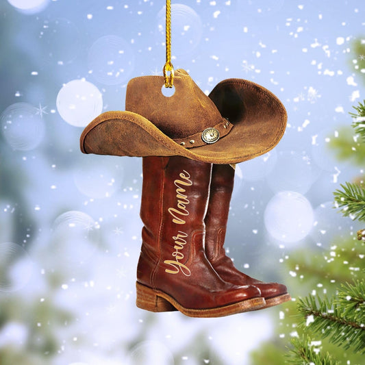 Podagree Personalized Cowboy Boots and Hat Christmas Ornament for Cowboy, Cowboy Cowgirl Horseback Riding Ornament, Horse Racing Ornament (CB6), Ornament Decoration, Ornament For Gift, Ornament Christmas
