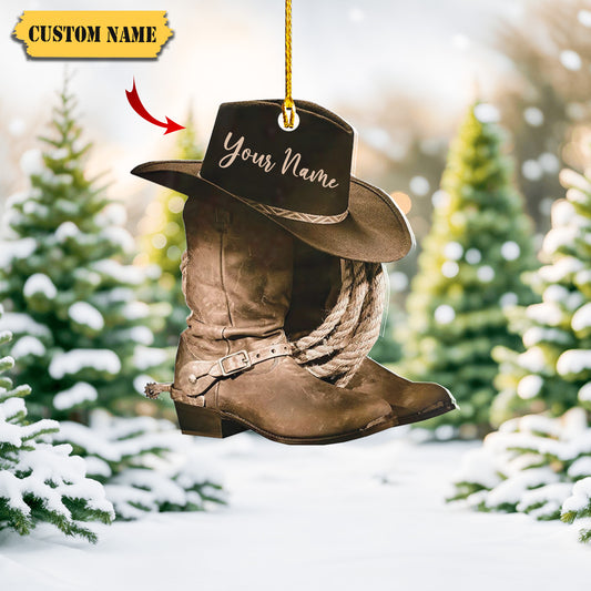 Podagree Personalized Cowboy Boots and Hat Christmas Ornament for Cowboy, Cowboy Cowgirl Horseback Riding Ornament, Horse Racing Ornament (CB7), Ornament Decoration, Ornament For Gift, Ornament Christmas