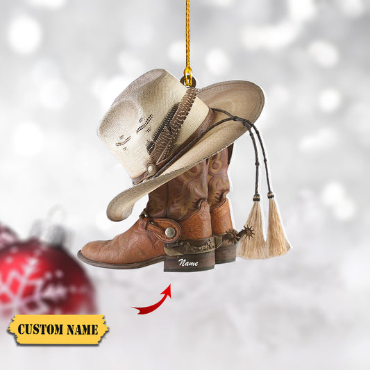 Podagree Personalized Cowboy Boots and Hat Christmas Ornament for Cowboy, Cowboy Cowgirl Horseback Riding Ornament, Horse Racing Ornament (CB8), Ornament Decoration, Ornament For Gift, Ornament Christmas