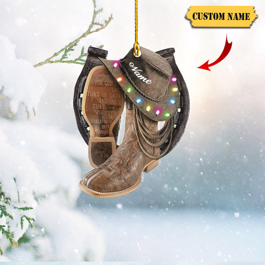 Podagree Personalized Cowboy Boots and Hat Christmas Ornament for Cowboy, Cowboy Cowgirl Horseback Riding Ornament, Ornament Decoration, Ornament For Gift, Ornament Christmas