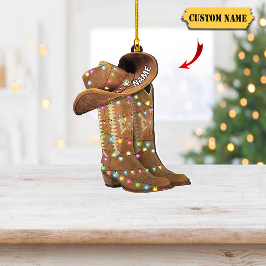 Podagree Personalized Cowboy Boots and Hat Christmas Ornament for Cowboy, Cowboy Cowgirl Horseback Riding Ornament234, Ornament Decoration, Ornament For Gift, Ornament Christmas