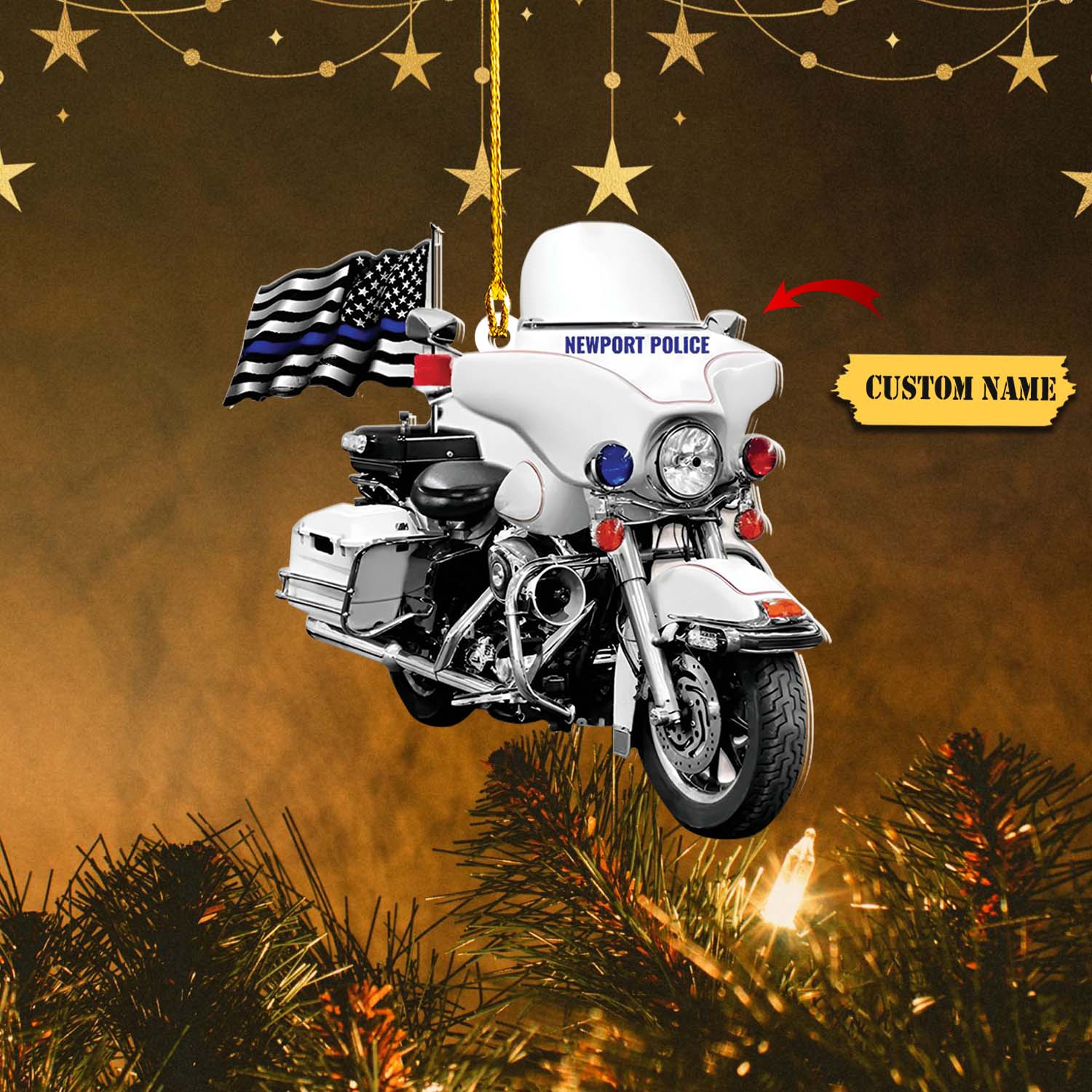 Police Motorcycle Personalized Flat Ornament, Ornament For Him, Gift For Him, Ornament Christmas