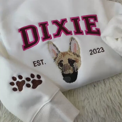 Custom Embroidered Pet Photo T-Shirt, Personalized Cat Sweatshirt, Pet Name Sweatshirt, Cat Mom Gift, Cat Lover Gift, Personalized Pet Gift