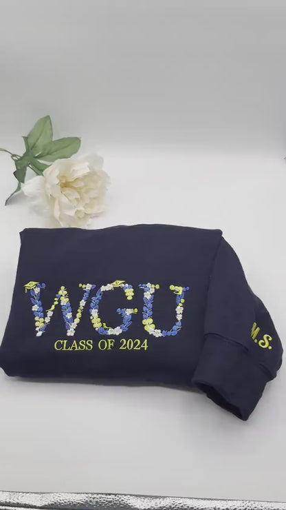 College Floral Letter Embroidered Hoodie or Sweatshirt, Personalized Greek Letter College Crewneck, Sorority Crewneck, High School Sweater