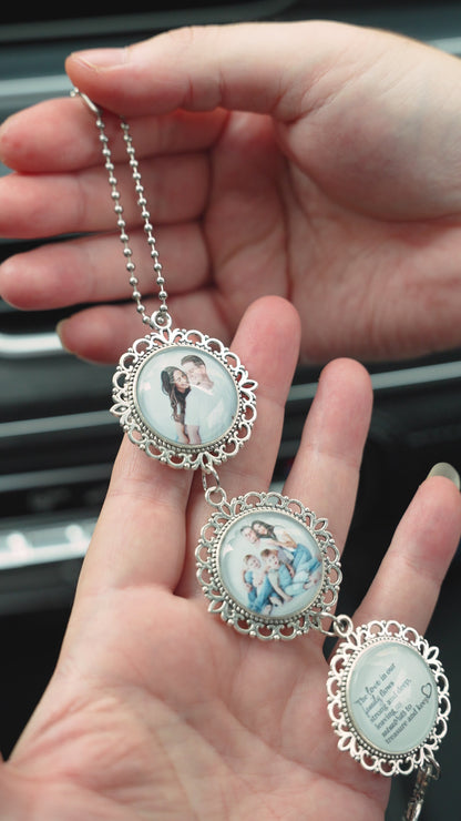 Wedding Photo Car Charm, Anniversary & Couple Photo Gift, Custom Rearview Mirror Access, Personalized Pet Memorial Rearview Charmory, Personalized Car Charm with Names or Quote.
