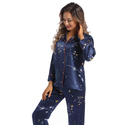 Printed Silk Pajama Set Galaxy Women's Silk Two Piece Pajamas