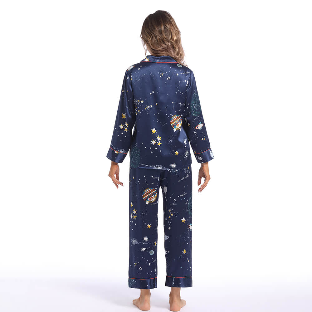 Printed Silk Pajama Set Galaxy Women's Silk Two Piece Pajamas