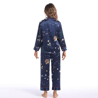 Printed Silk Pajama Set Galaxy Women's Silk Two Piece Pajamas