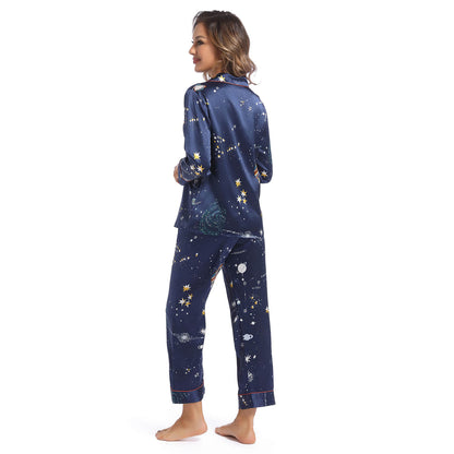 Printed Silk Pajama Set Galaxy Women's Silk Two Piece Pajamas