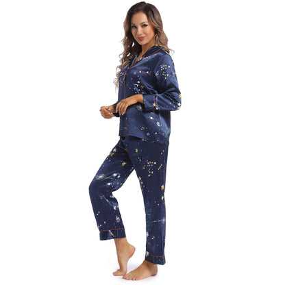Printed Silk Pajama Set Galaxy Women's Silk Two Piece Pajamas
