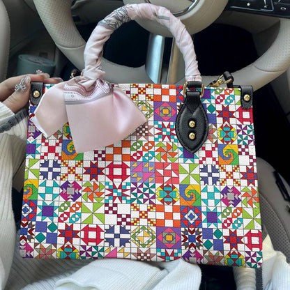 Leather Bag Colorful Quilting Blocks