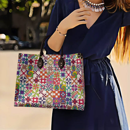 Leather Bag Colorful Quilting Blocks