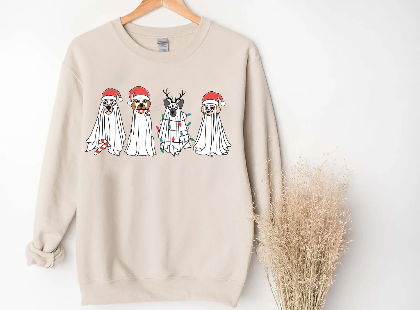 Ghost Dog With Santa Claus Hat Sweatshirt, Christmas Spooky Sweatshirt, Dog Ghost T-shirt, Sweatshirt Christmas, Christmas For Gift