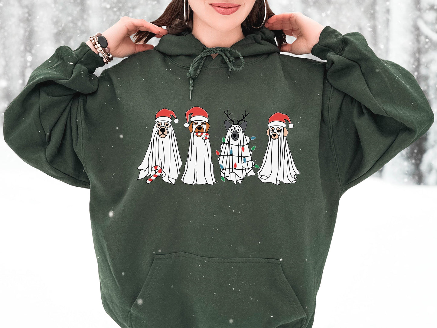 Ghost Dog With Santa Claus Hat Sweatshirt, Christmas Spooky Sweatshirt, Dog Ghost T-shirt, Sweatshirt Christmas, Christmas For Gift