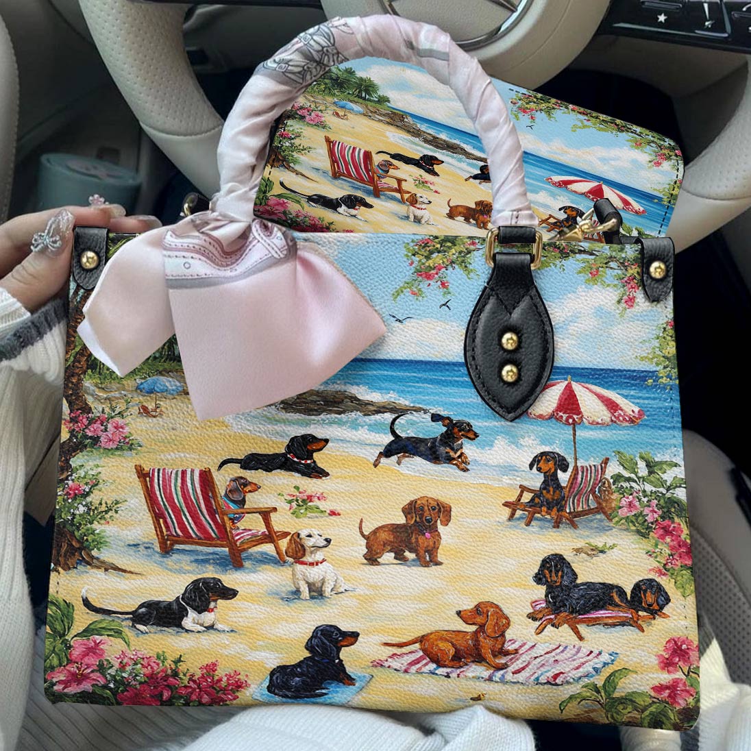 Leather Bag Dachshund Beach Party