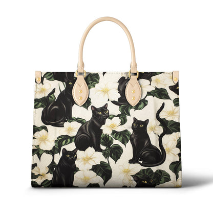 Black Cat Leather Bag Gorgeous Plumeria