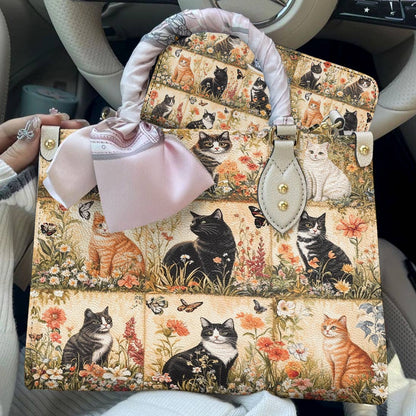 Leather Bag Vintage Cat Garden Lovely
