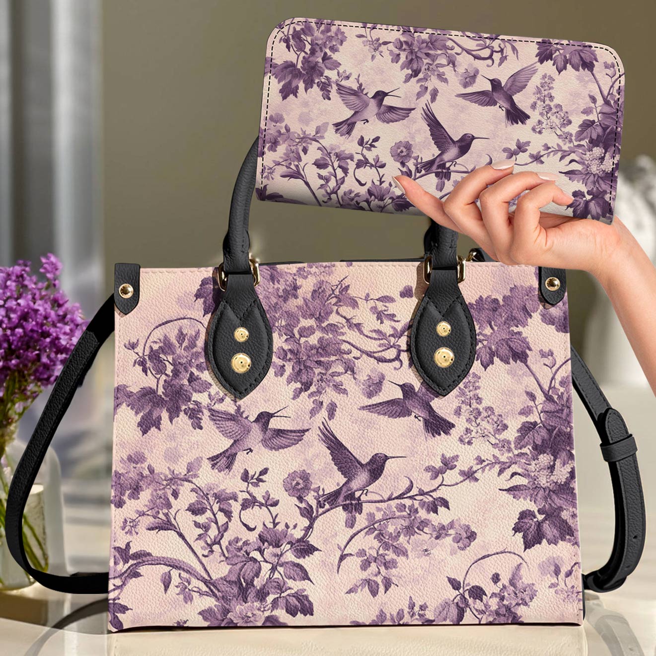 Hummingbird Leather Bag Garden Serenade