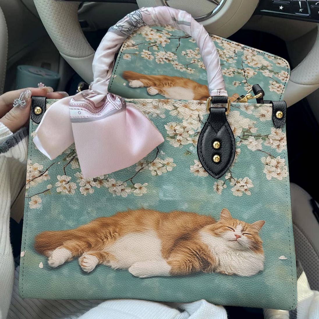 Cat Leather Bag Sleeping Blossom