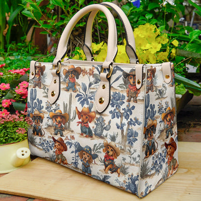 Dachshund Leather Bag Cowpoke Blues & Blooms