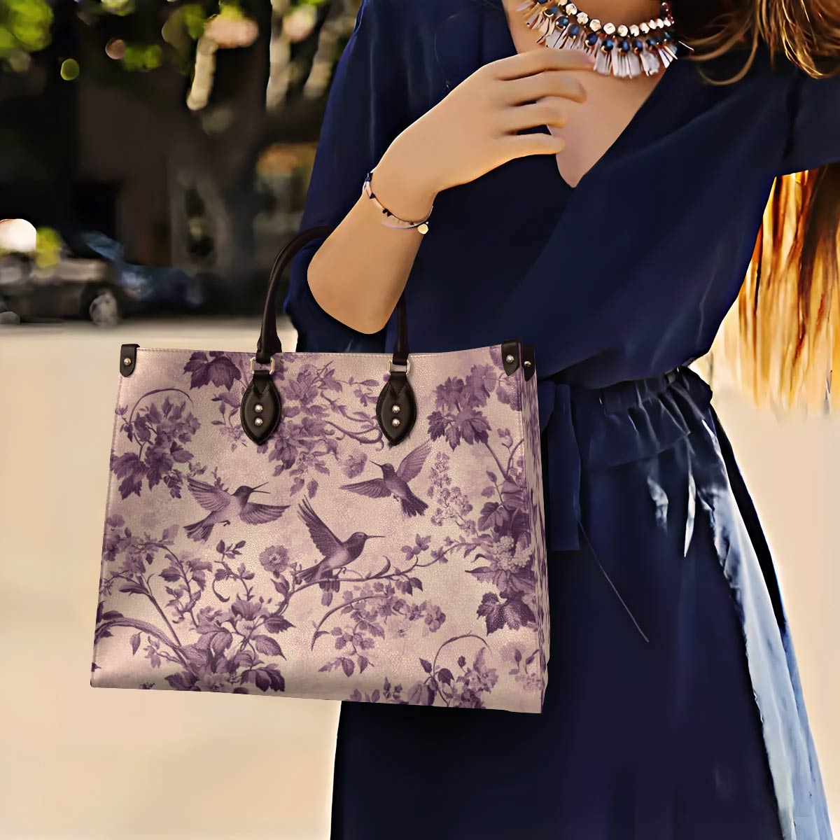 Hummingbird Leather Bag Garden Serenade